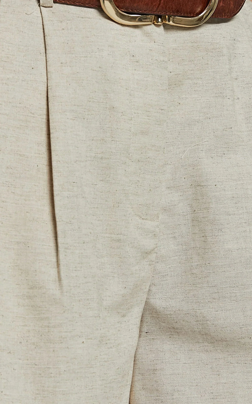 Ali Linen Blend Shorts - High Waisted Cuffed Shorts in Natural
