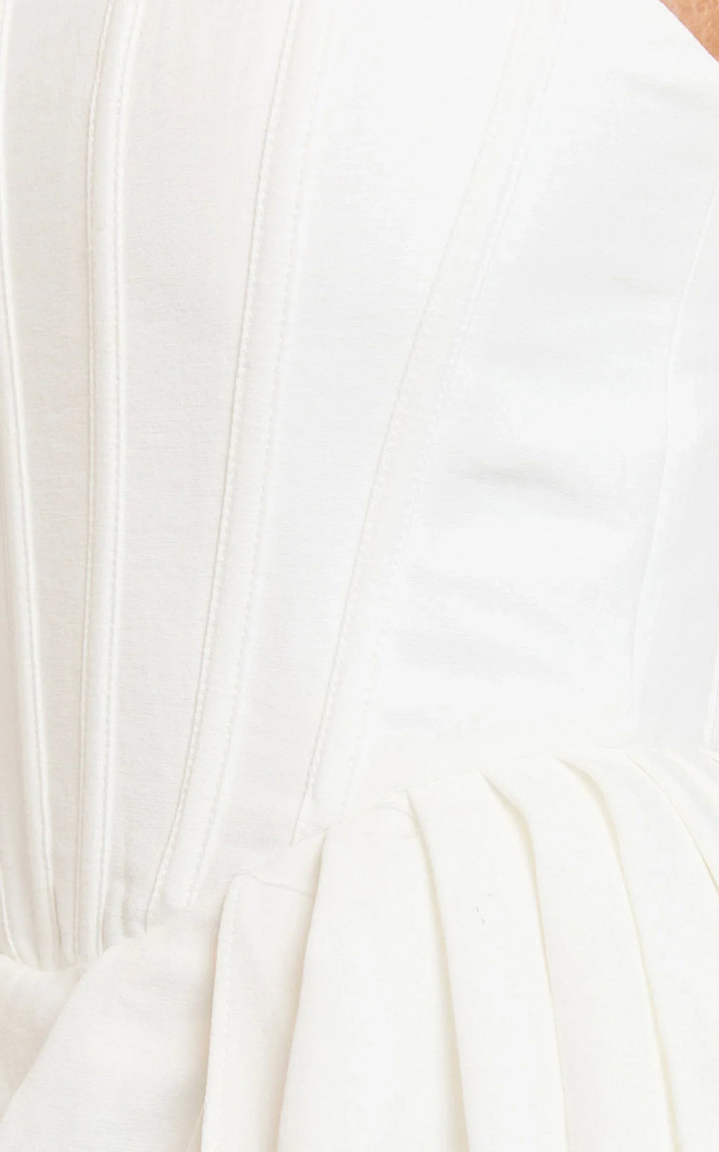 Jeanette Mini Dress - Strapless Corset Bodice Draped Waist Dress in White