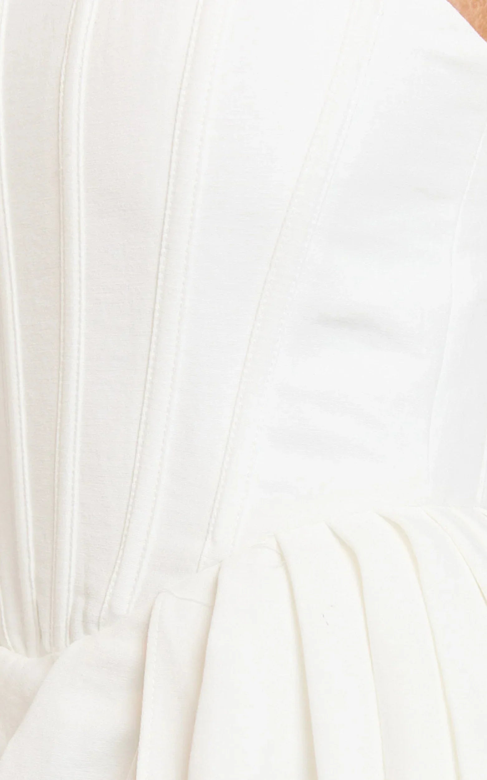 Jeanette Mini Dress - Strapless Corset Bodice Draped Waist Dress in White