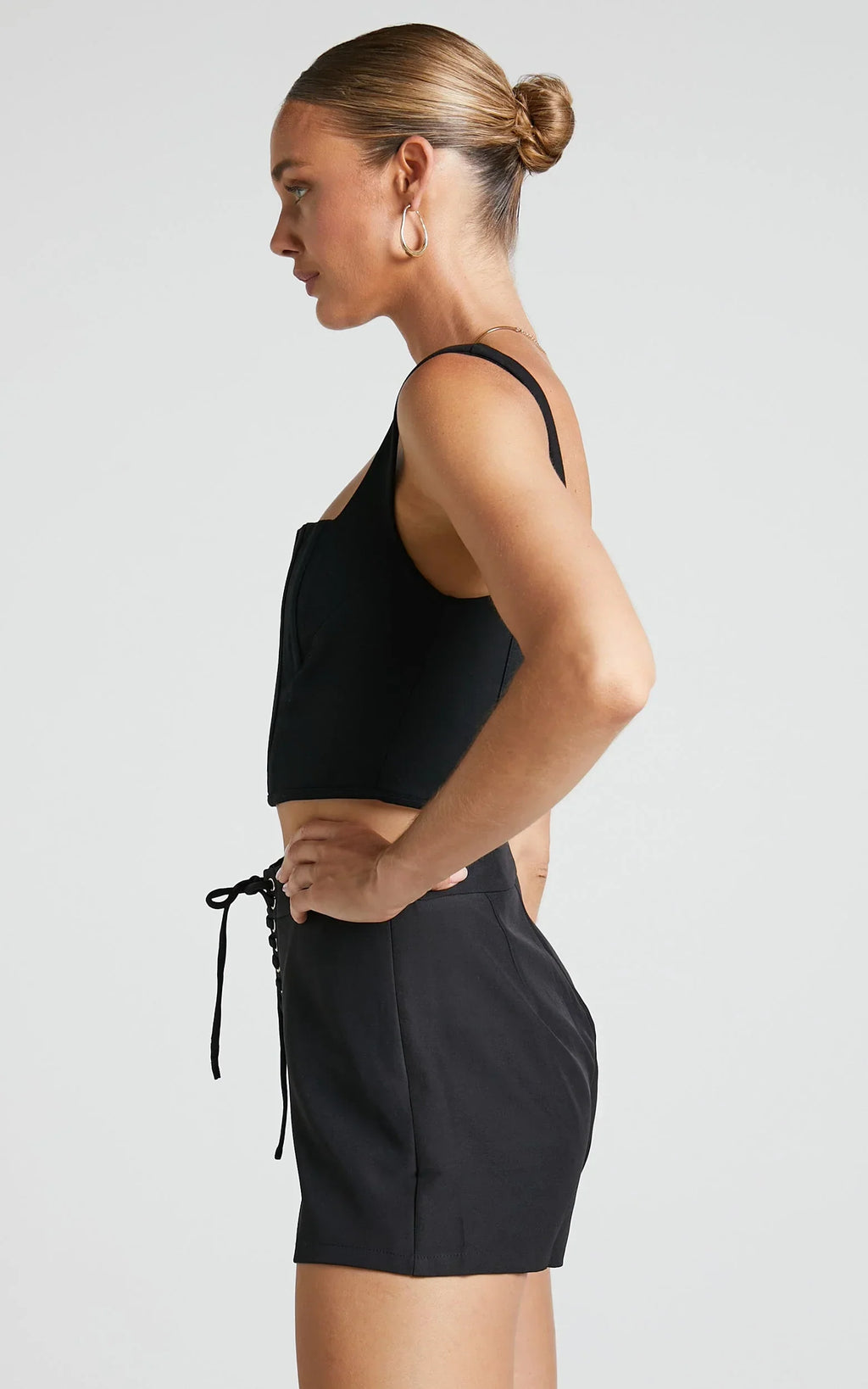 Kristitah Mini Shorts - Lace Up Hardware Eyelet Shorts in Black