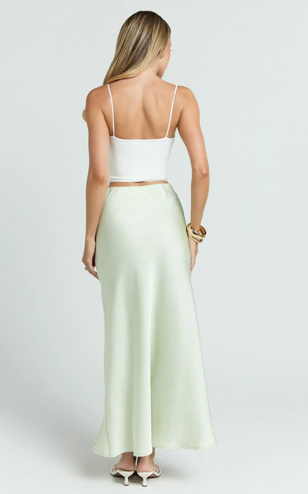 Amari Maxi Skirt - High Waisted Bias Cut Skirt in Mint
