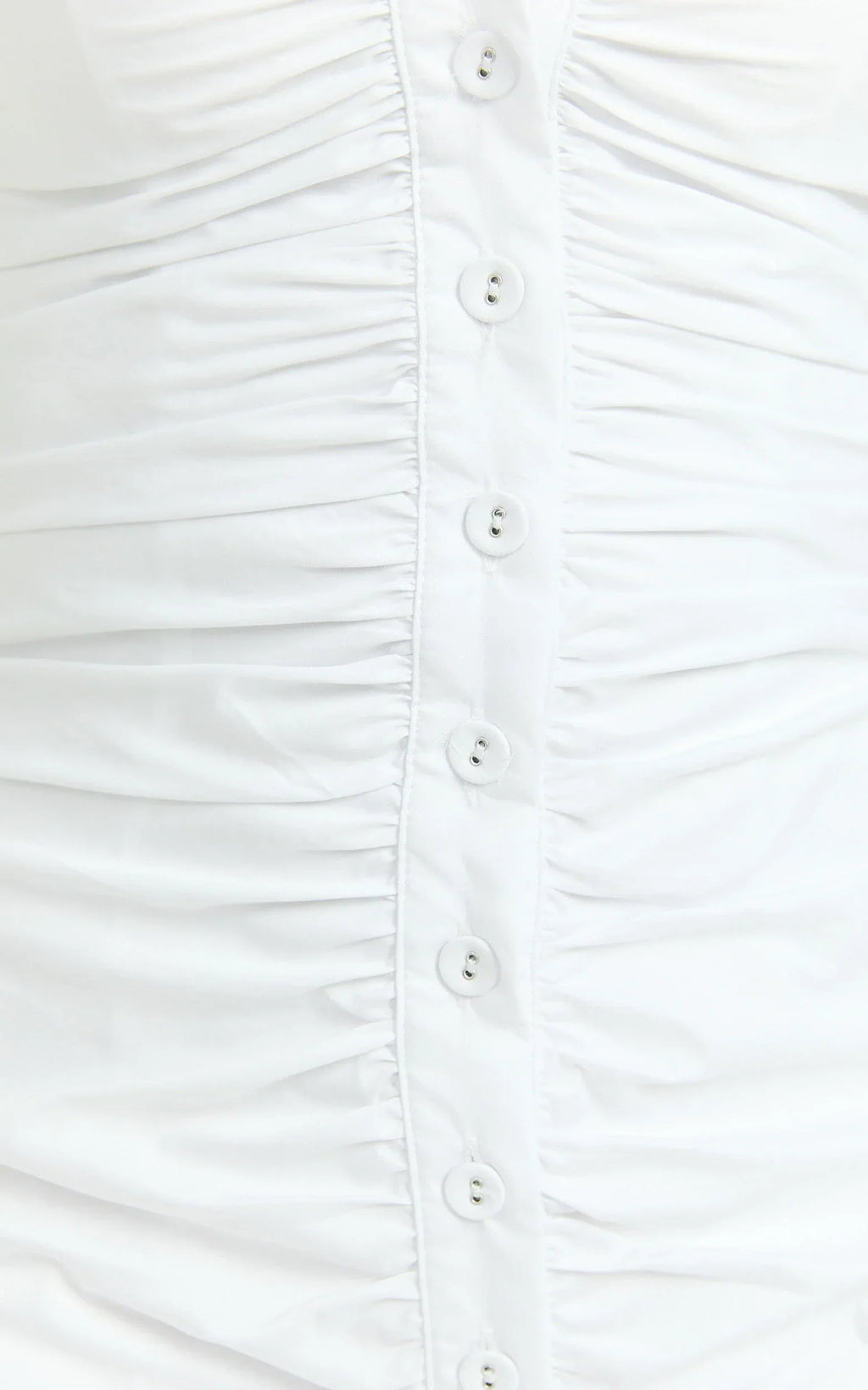 Mya Mini Dress - Scoop Neck Ruched Button Front Puff Sleeve Dress in White