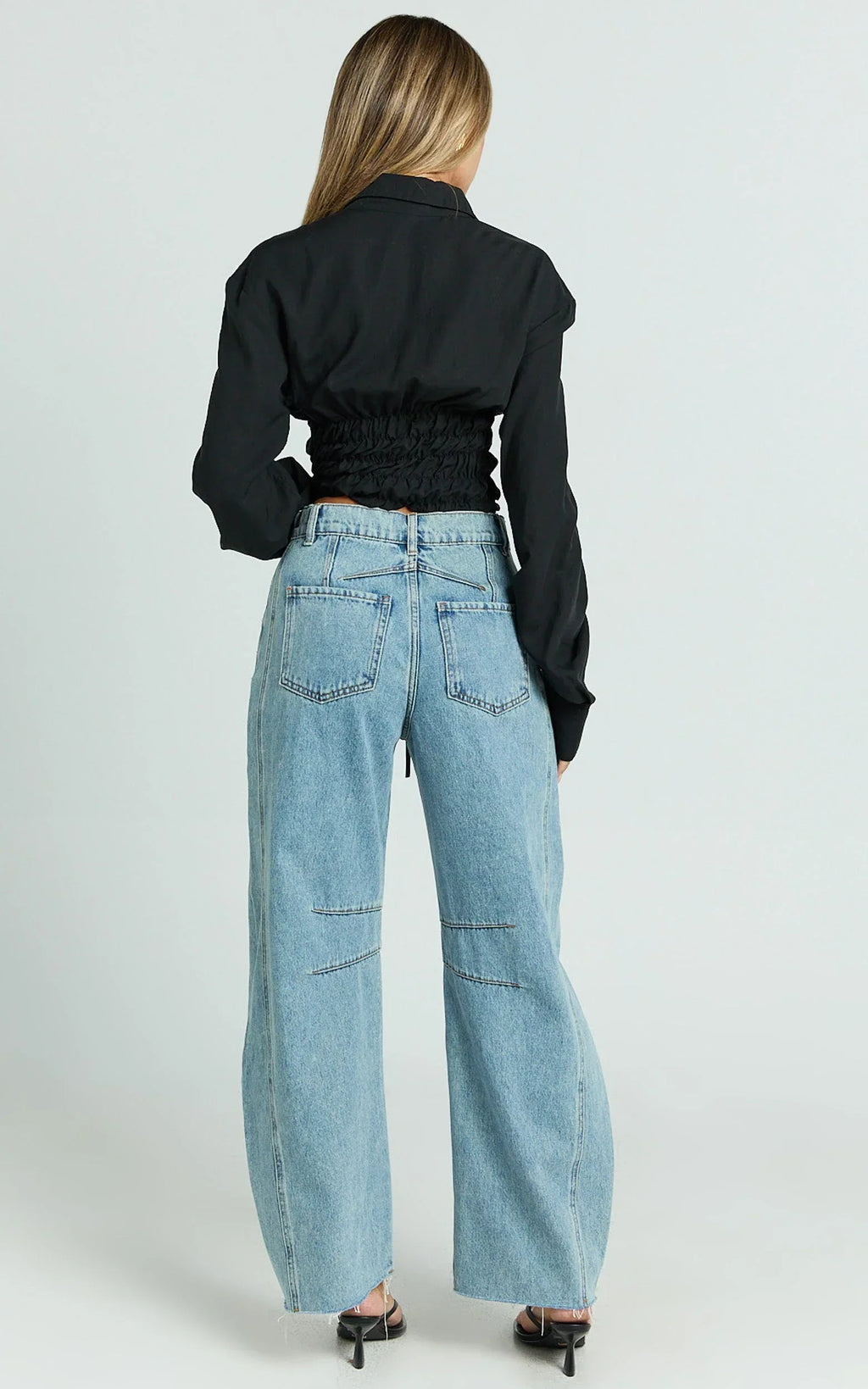 Ada Jeans - Mid Waisted Recycled Denim Barrel Jeans in Mid Blue Wash