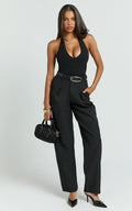 Ebby Pants - Barrel Leg High Waisted Pants in Black