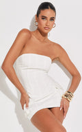Hallie Mini Dress - Strapless Pocket Detail Cargo Dress in White