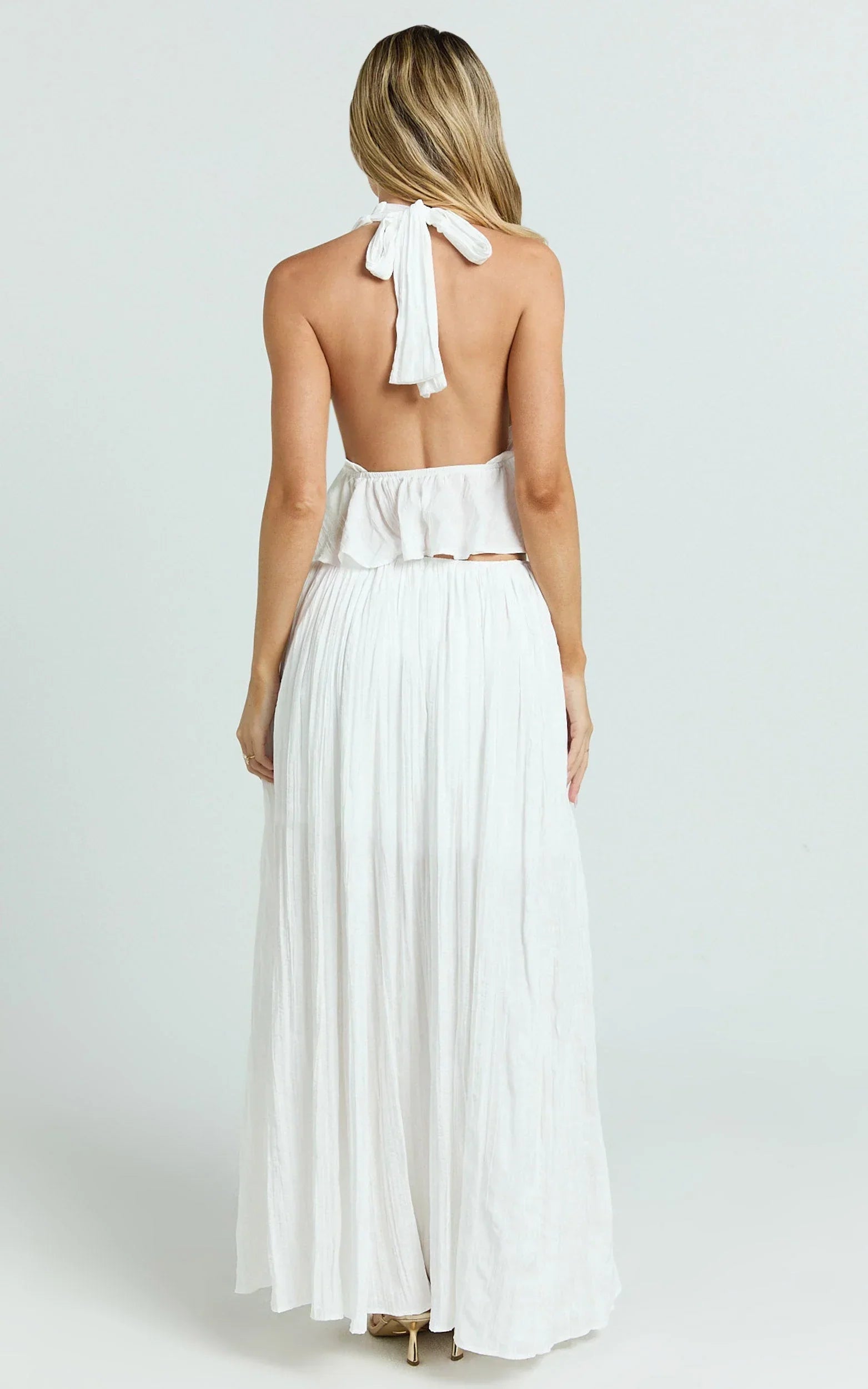 Heidi Maxi Skirt - Elastic Waist Side Split Skirt in White