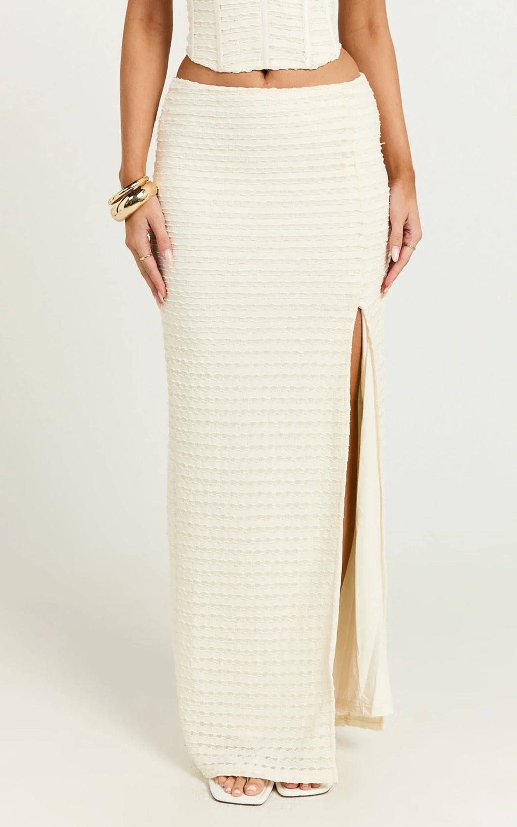 Christina Maxi Skirt - Crochet Maxi Skirt With Front Split in Cream