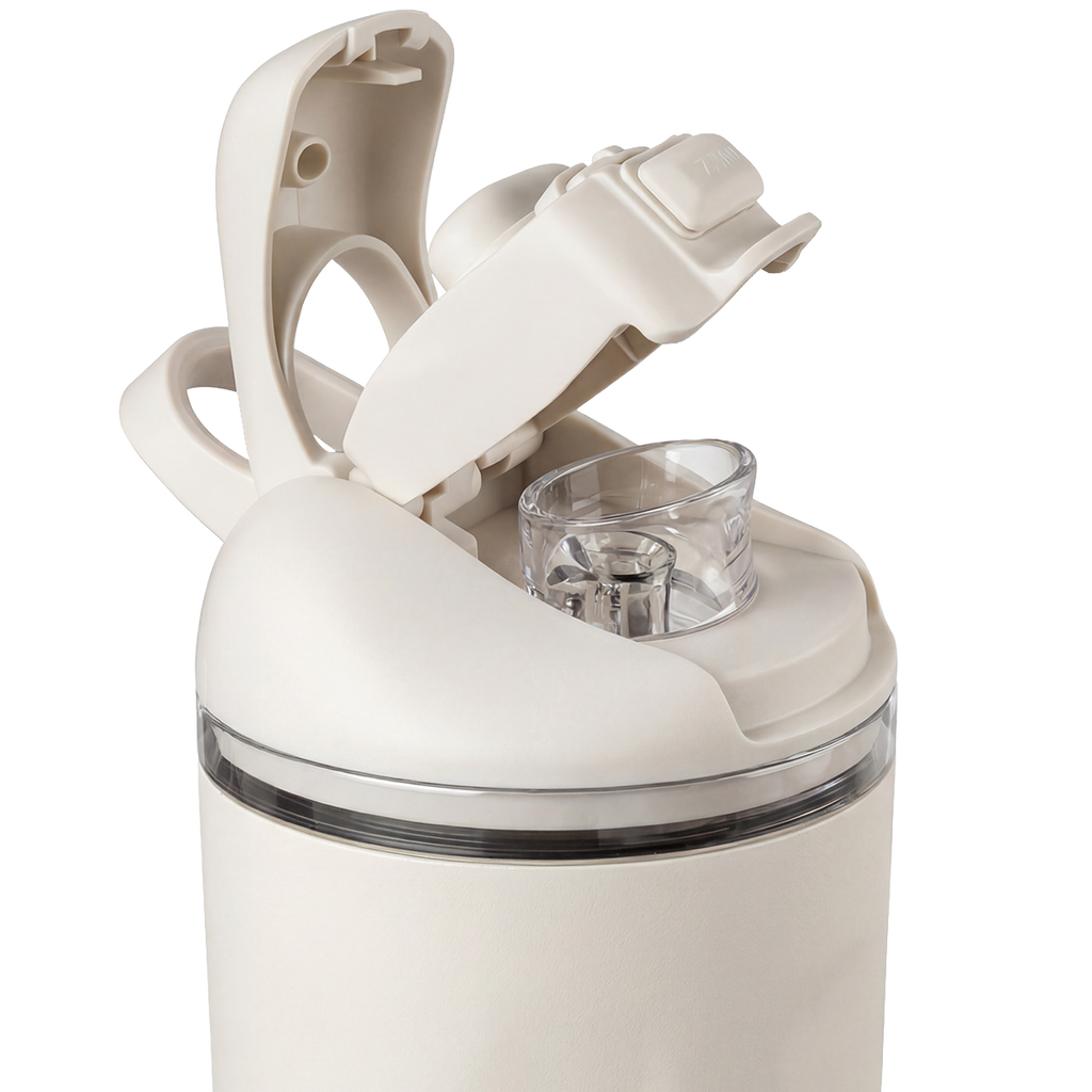 Close-up of HydroJug Ease2o Straw and Chug Lid in Linen 24oz