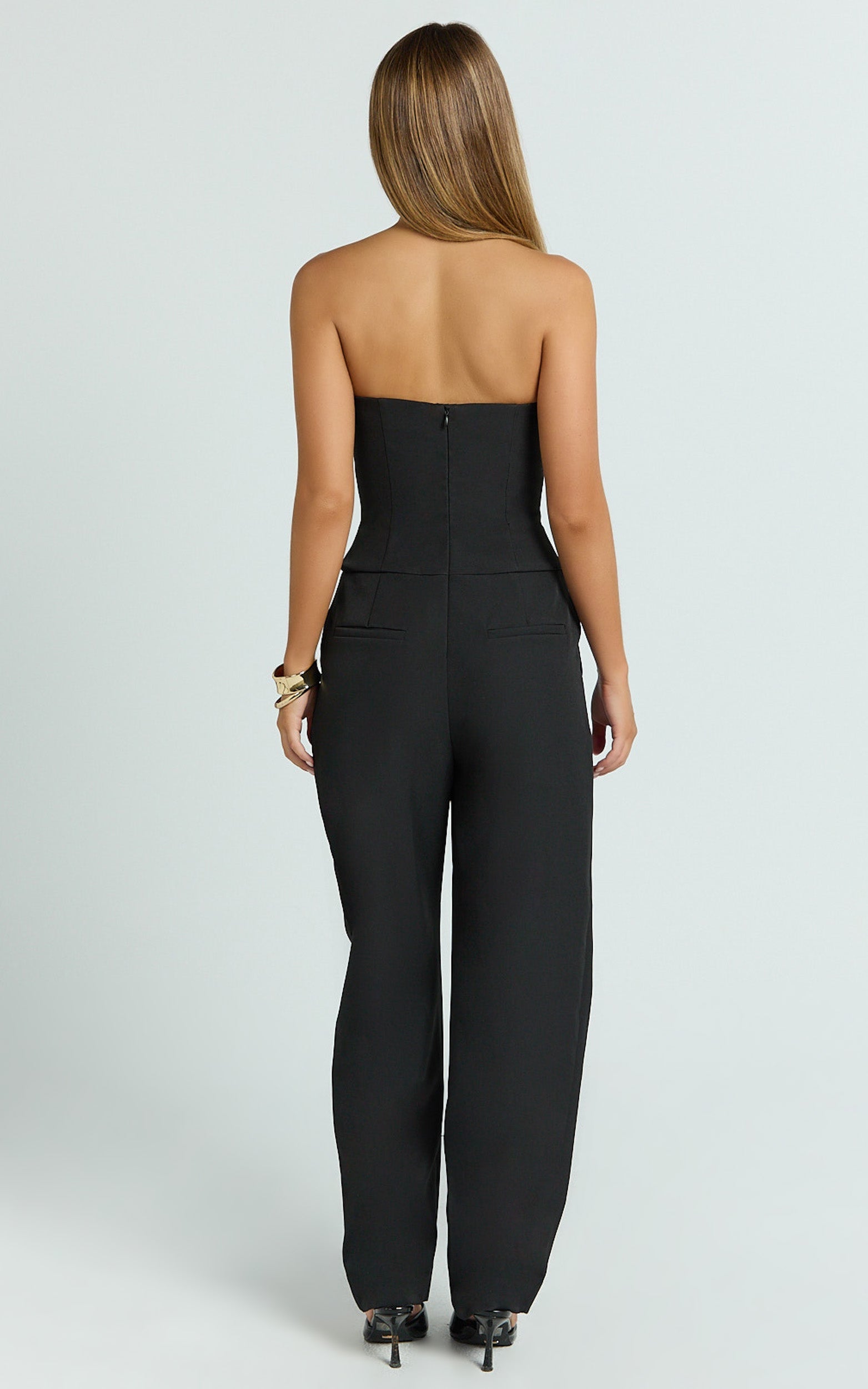 Ebby Jumpsuit - Strapless Barrel Leg Jumpsuit in Black