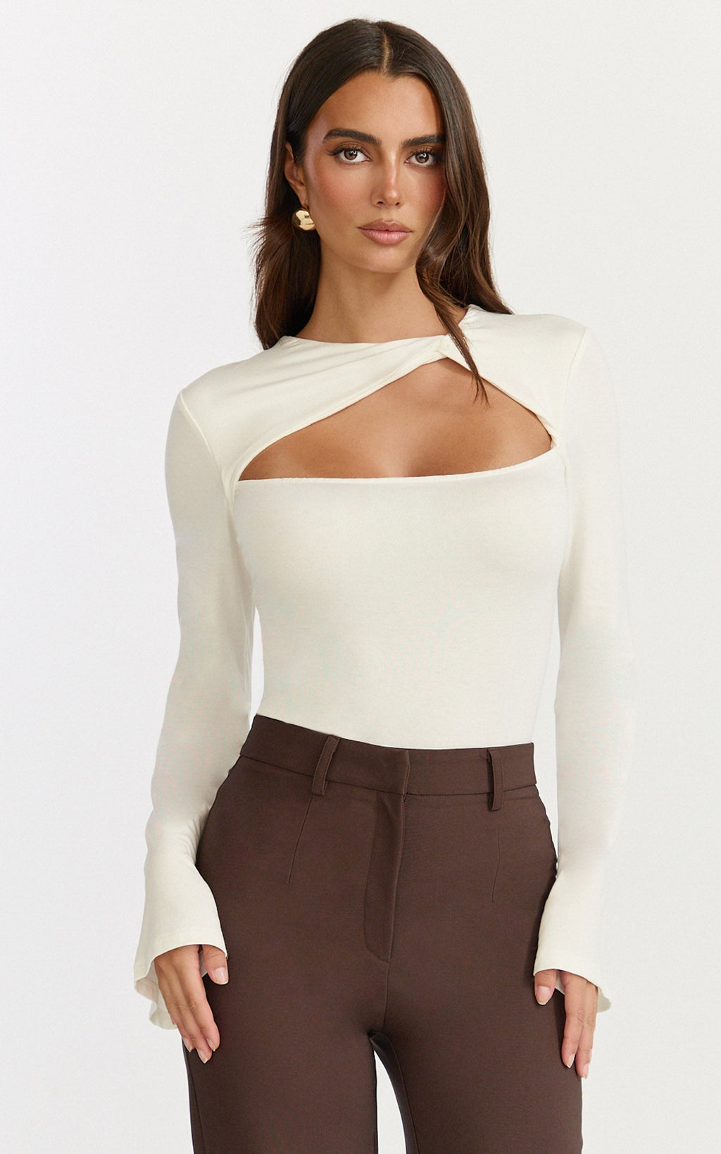 Edith Top - Twist Detail Long Sleeve Top in Cream