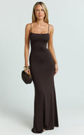 Edna Maxi Dress - Straight Neck A Line Maxi Dress in Choc