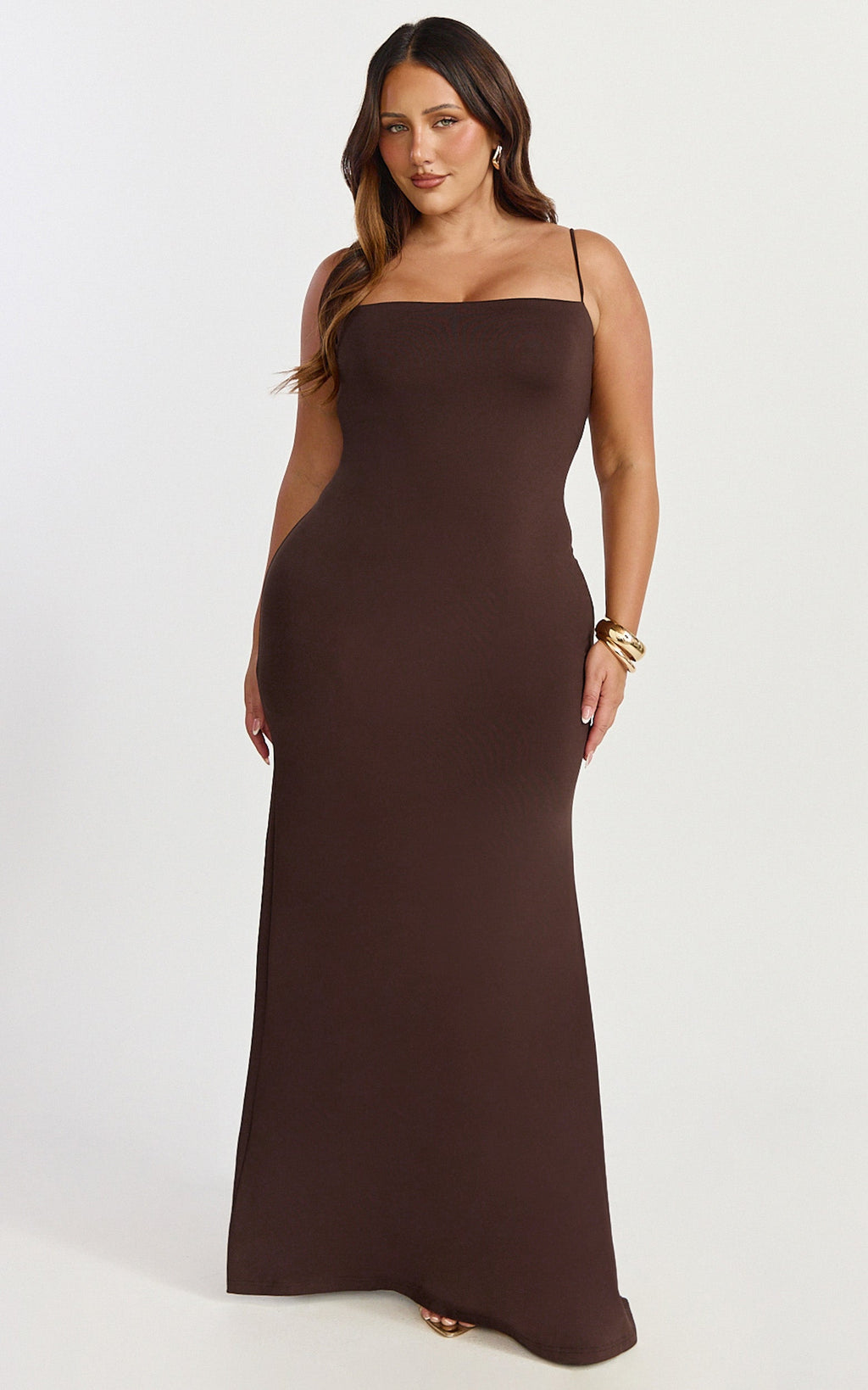 Edna Maxi Dress - Straight Neck A Line Maxi Dress in Choc