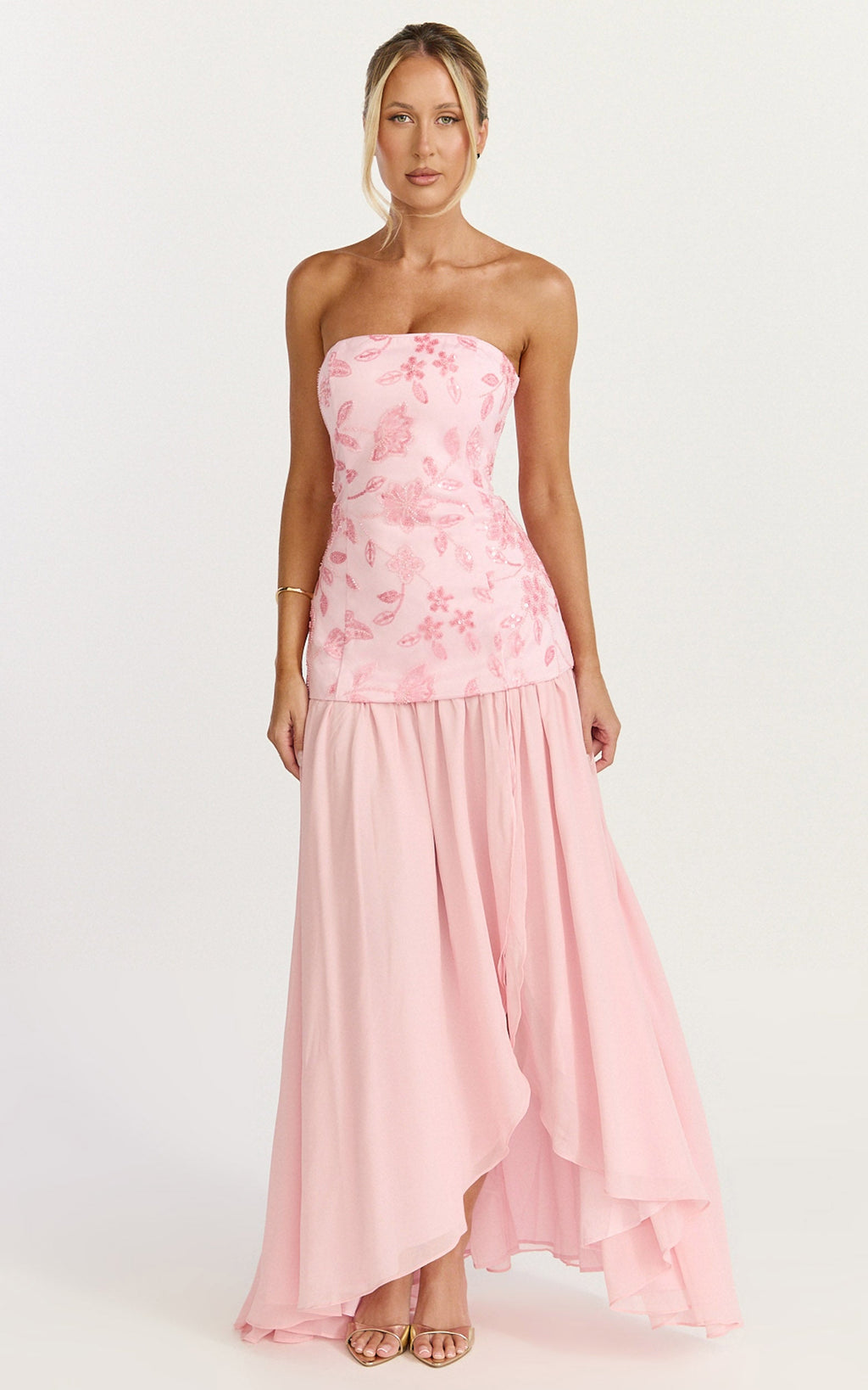Electra Maxi Dress - Strapless Sequin Embellished  Dress in Soft Pink