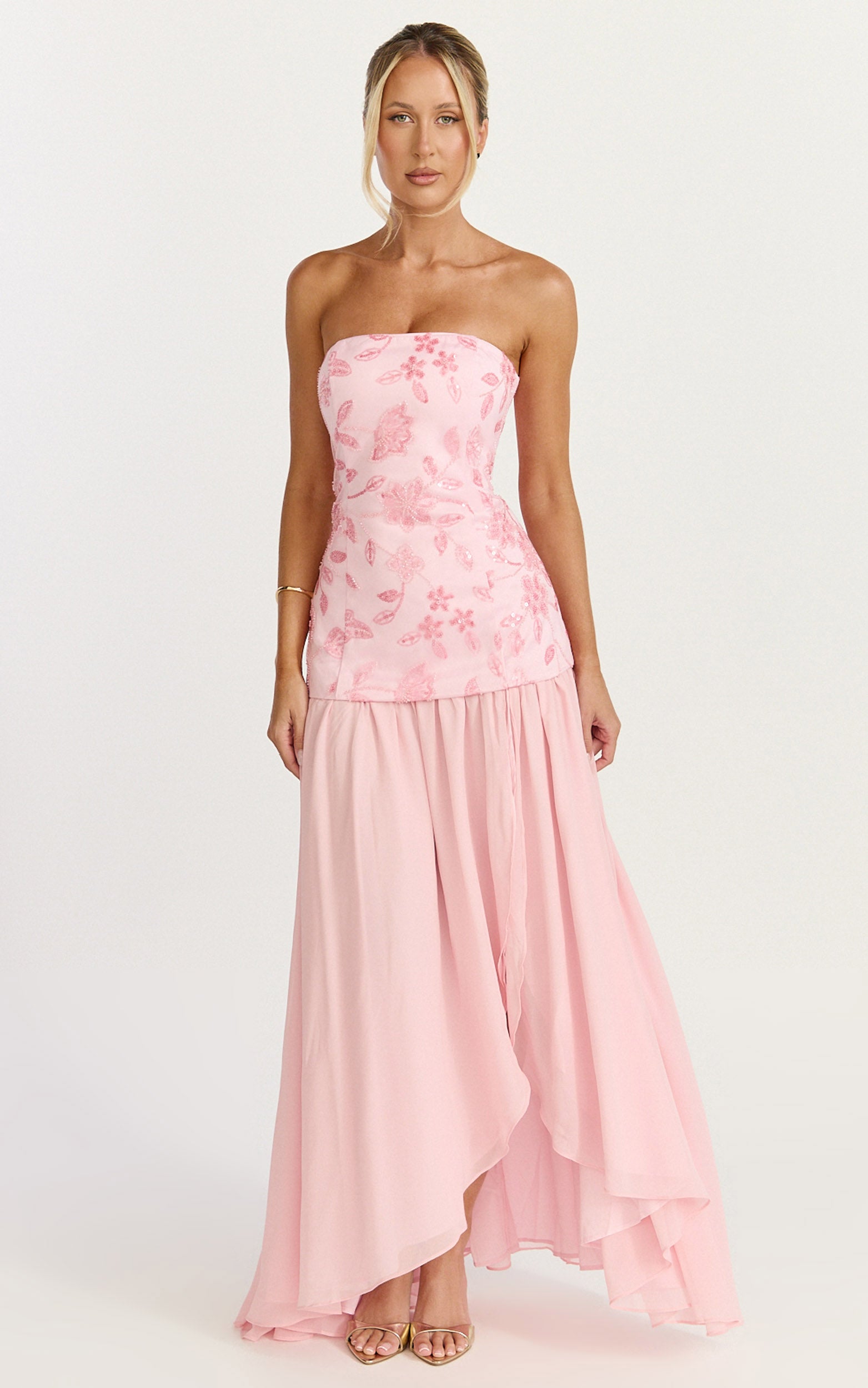 Electra Maxi Dress - Strapless Sequin Embellished  Dress in Soft Pink
