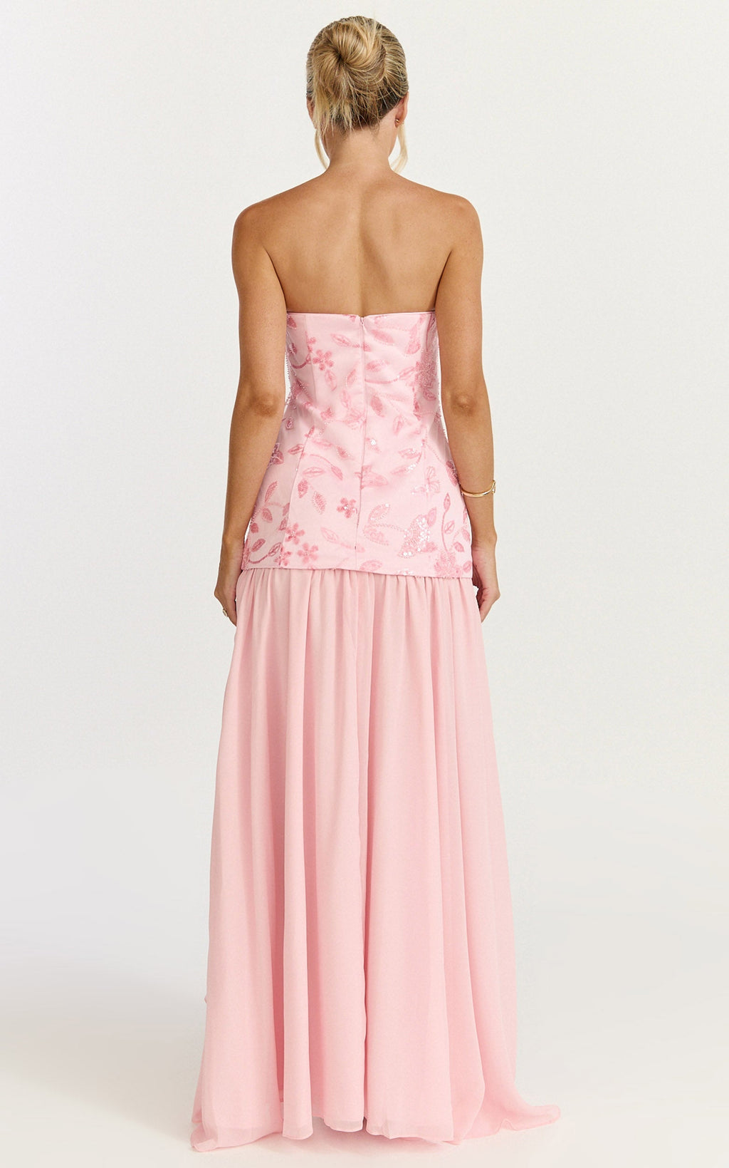 Electra Maxi Dress - Strapless Sequin Embellished  Dress in Soft Pink