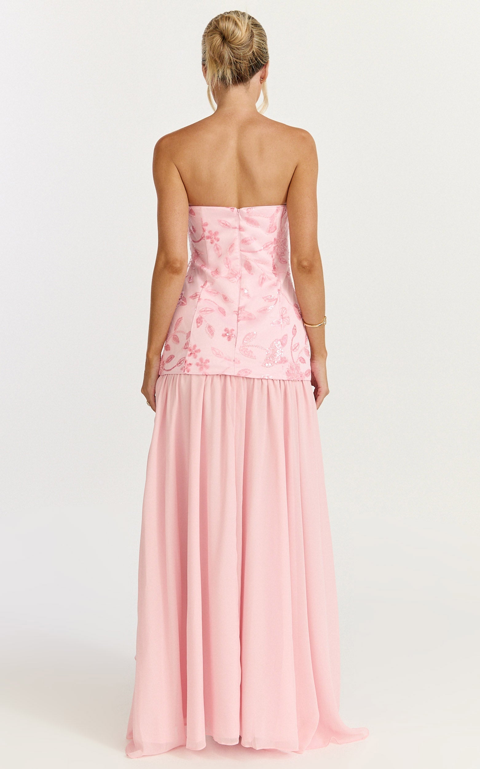 Electra Maxi Dress - Strapless Sequin Embellished  Dress in Soft Pink