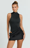 Elodie Mini Dress - Sleeveless Dress Overlay Skirt in Black
