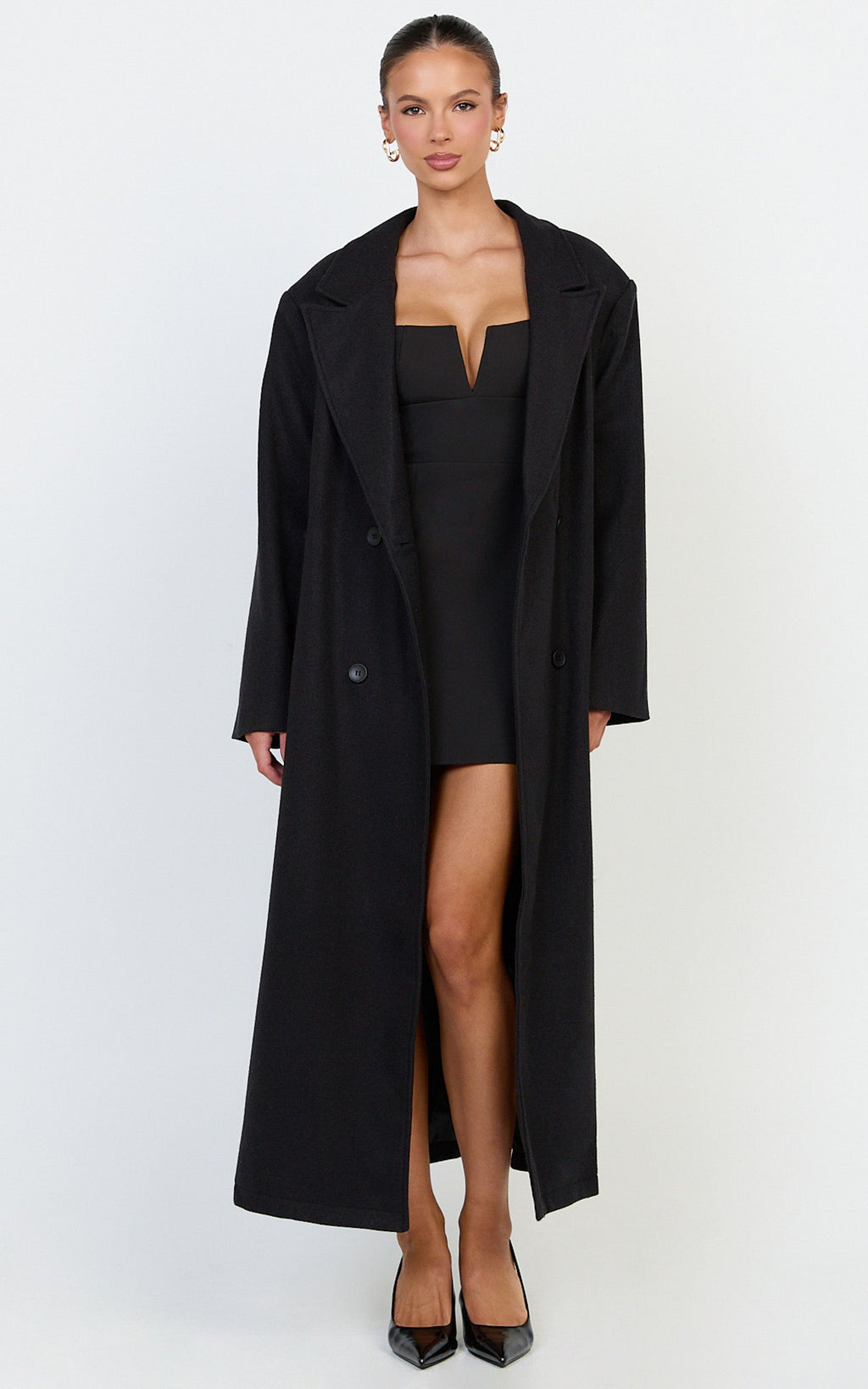 Eloise Coat - Oversized Longline Tailored Coat in Black