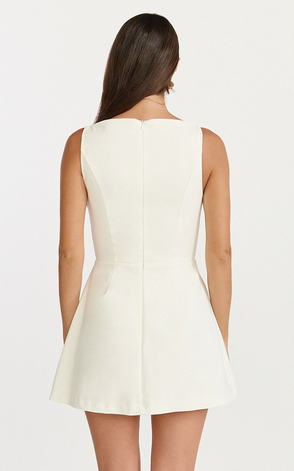 Eloise Playsuit - Straight Neck Fit And Flare Playsuit in White