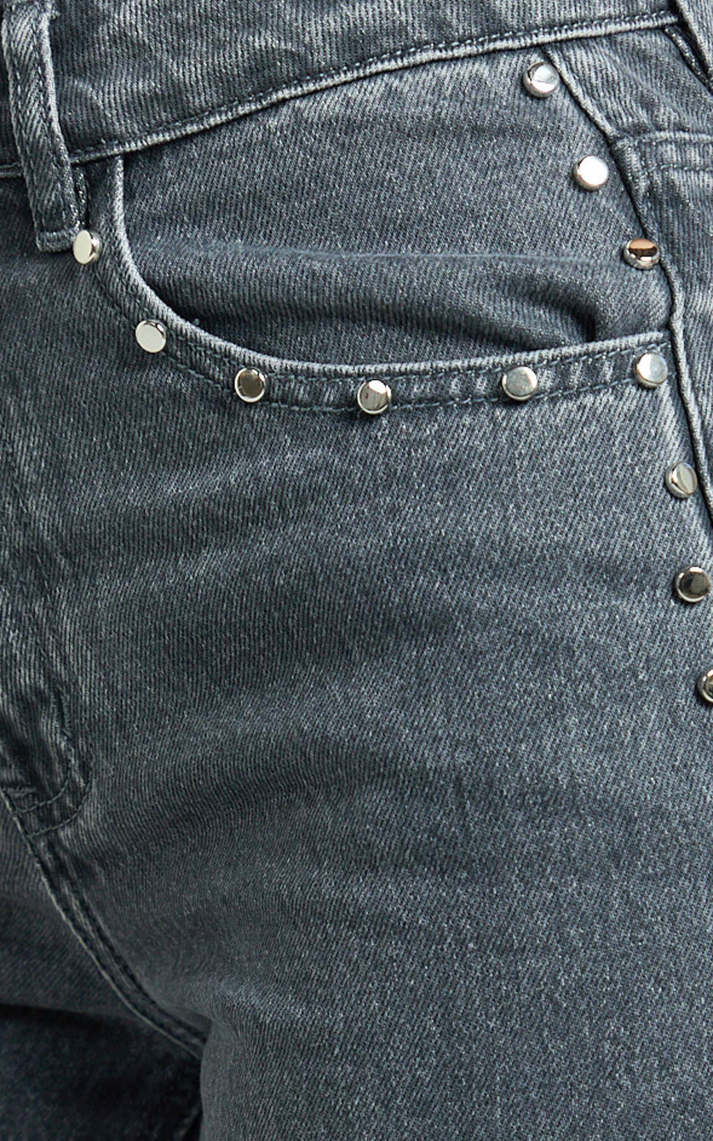 Emmie Jeans - Mid Rise Straight Leg Stud Detail Denim Jeans in Dark Grey