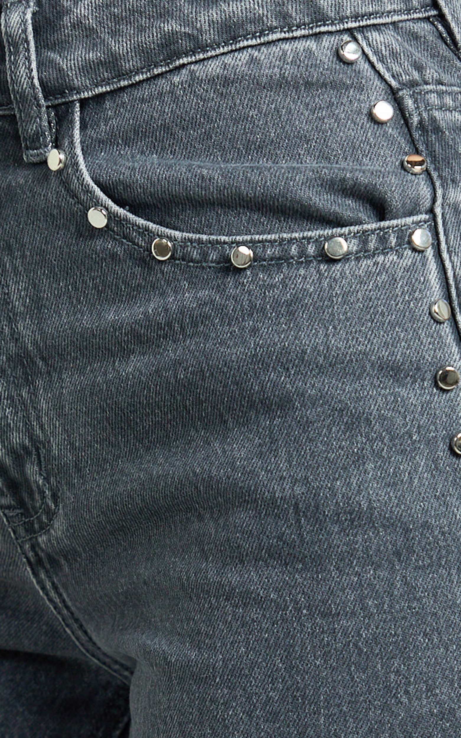 Emmie Jeans - Mid Rise Straight Leg Stud Detail Denim Jeans in Dark Grey