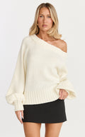 Erin Jumper - Cable Knit Off Shoulder Jumper in Cream