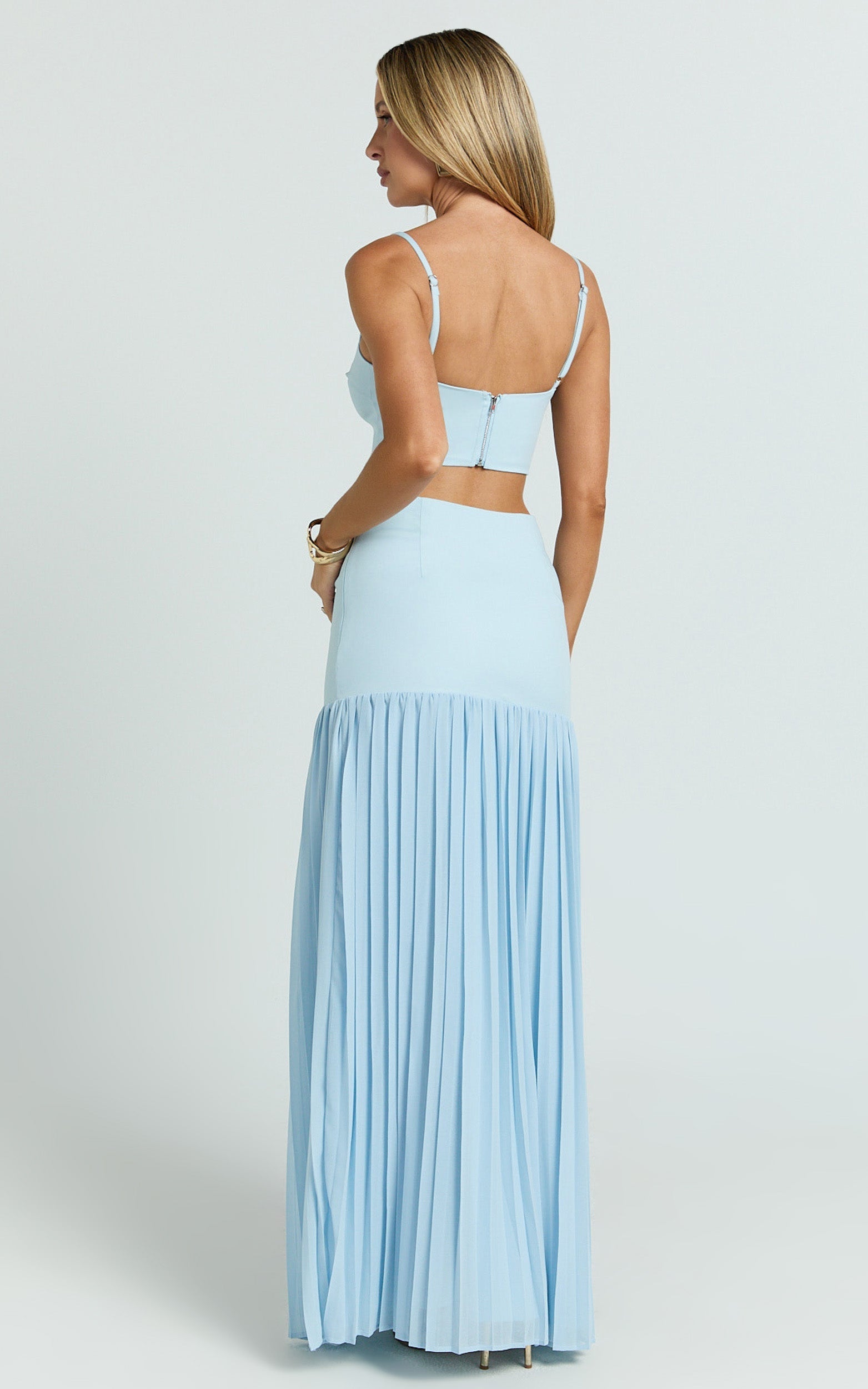 Evienne Two Piece Top and Maxi Skirt Set in Pale Blue