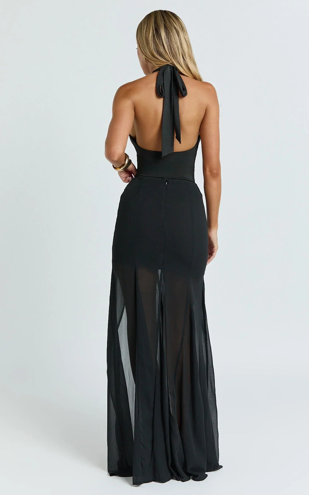 Hudgens Maxi Skirt - Georgette Godet Panel Skirt in Black