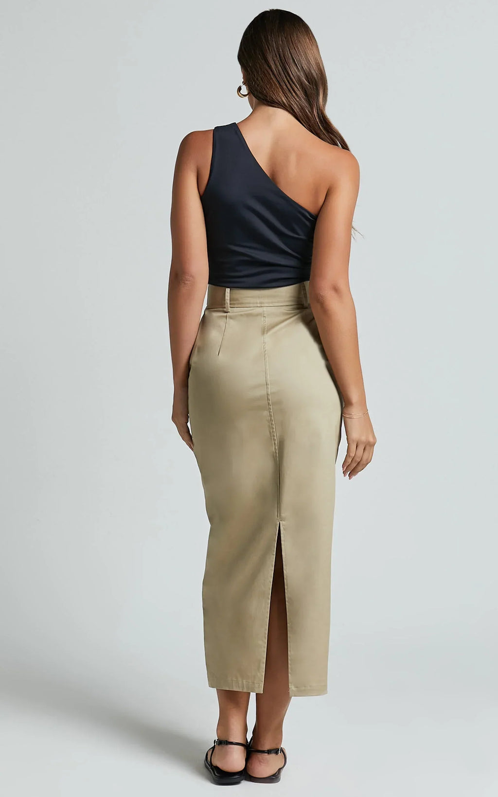 Anna Midi Skirt - High Waisted Cargo in Sand