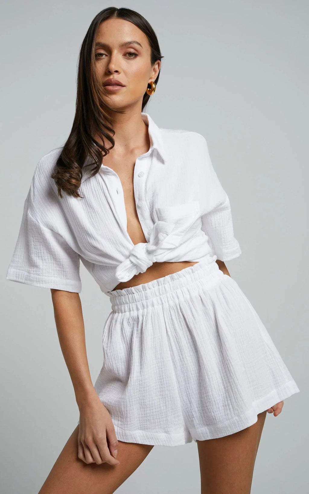 Donita Shorts - Elastic Waist Shorts in White