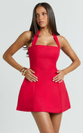 Dante Mini Dress - Halter Neck Tie Tulip Skirt Dress in Red