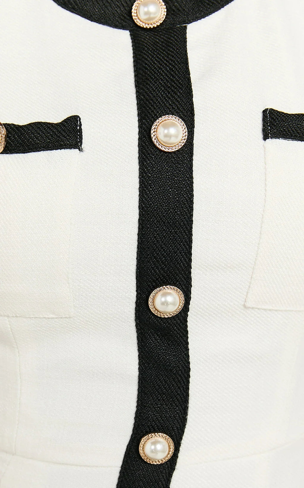 River Mini Dress - Boucle Button Through A Line Dress with Hardware Detail in White