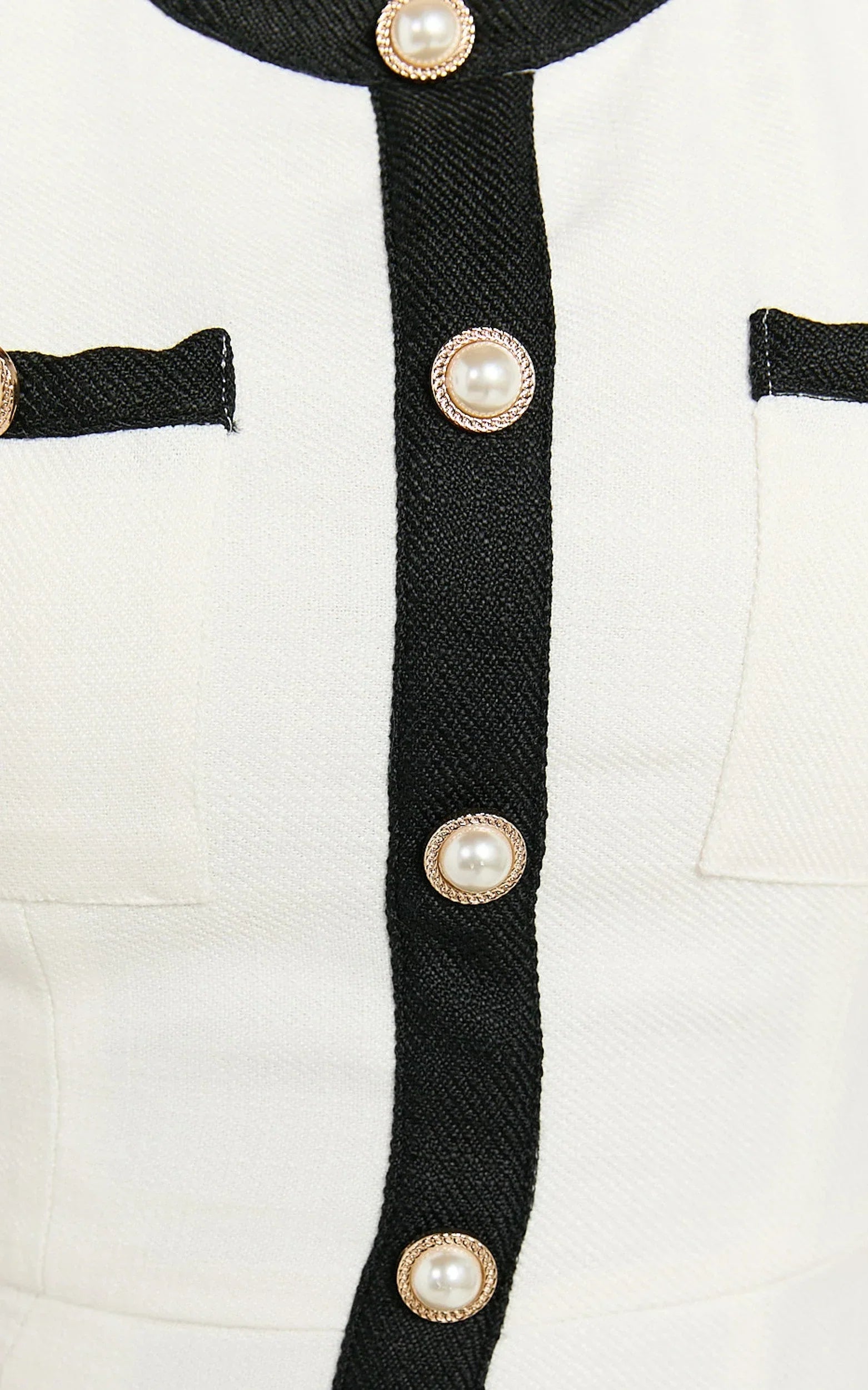 River Mini Dress - Boucle Button Through A Line Dress with Hardware Detail in White
