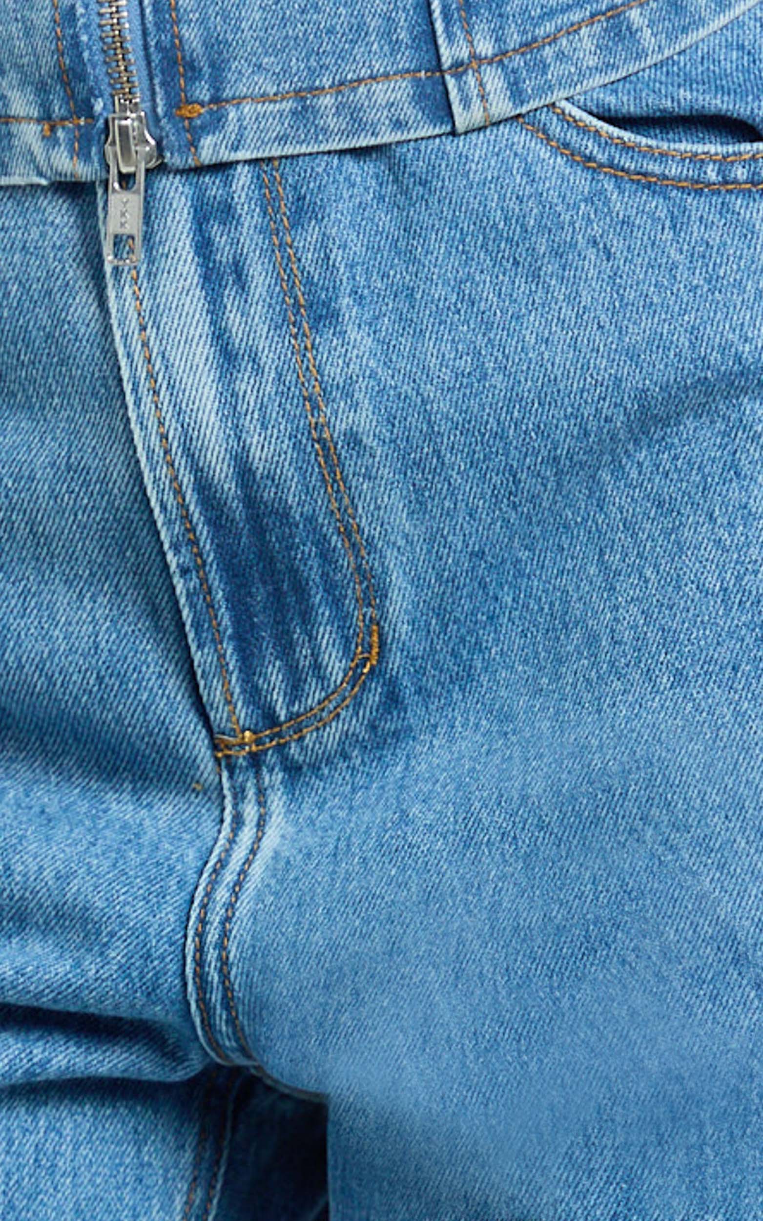 Emman Jeans - High Waisted Cotton Wide Leg Denim Jeans in Mid Blue