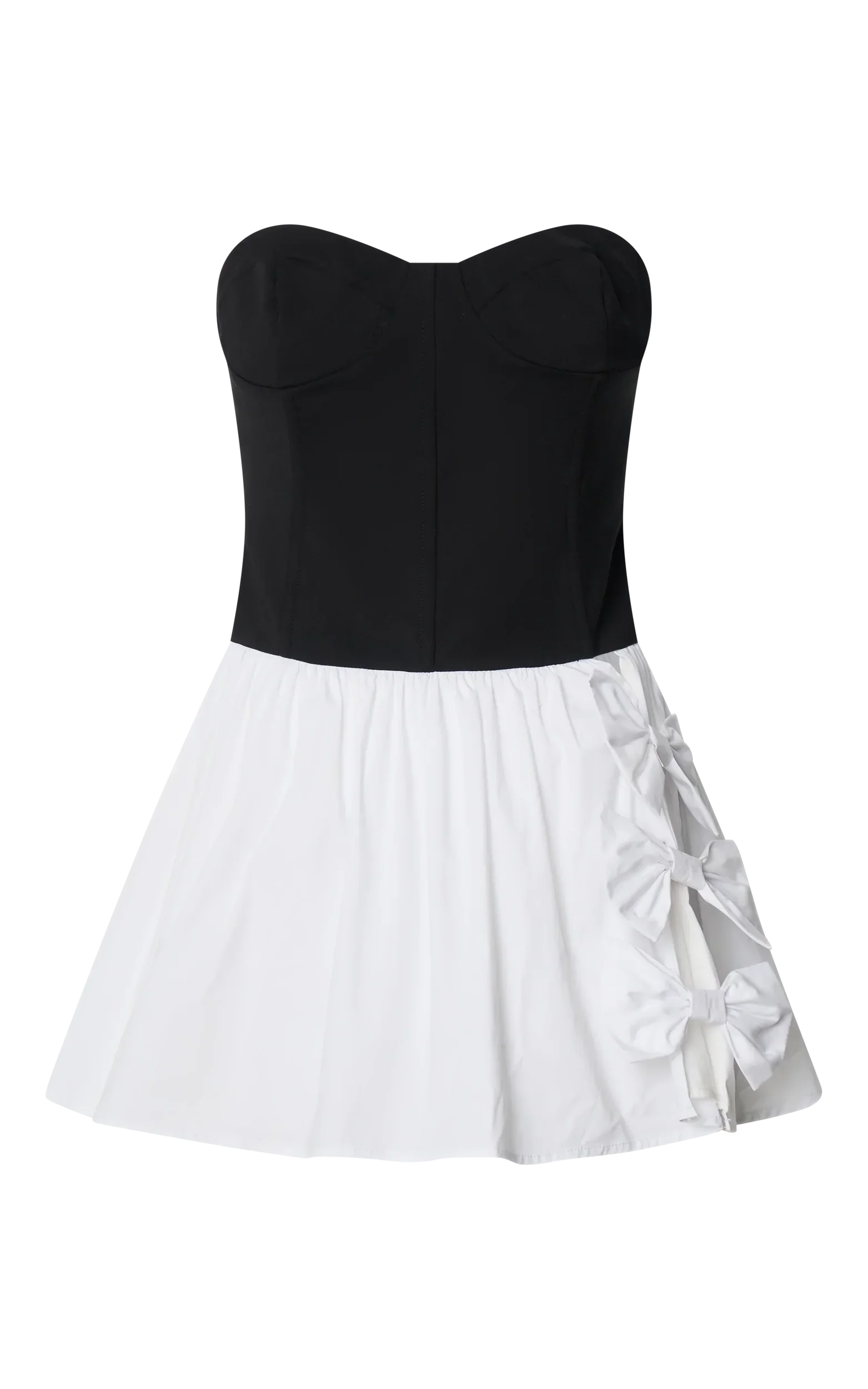 Adelita Mini Dress - Strapless Contrast Colour Bodice Gathered Poplin Skirt Dress in Black