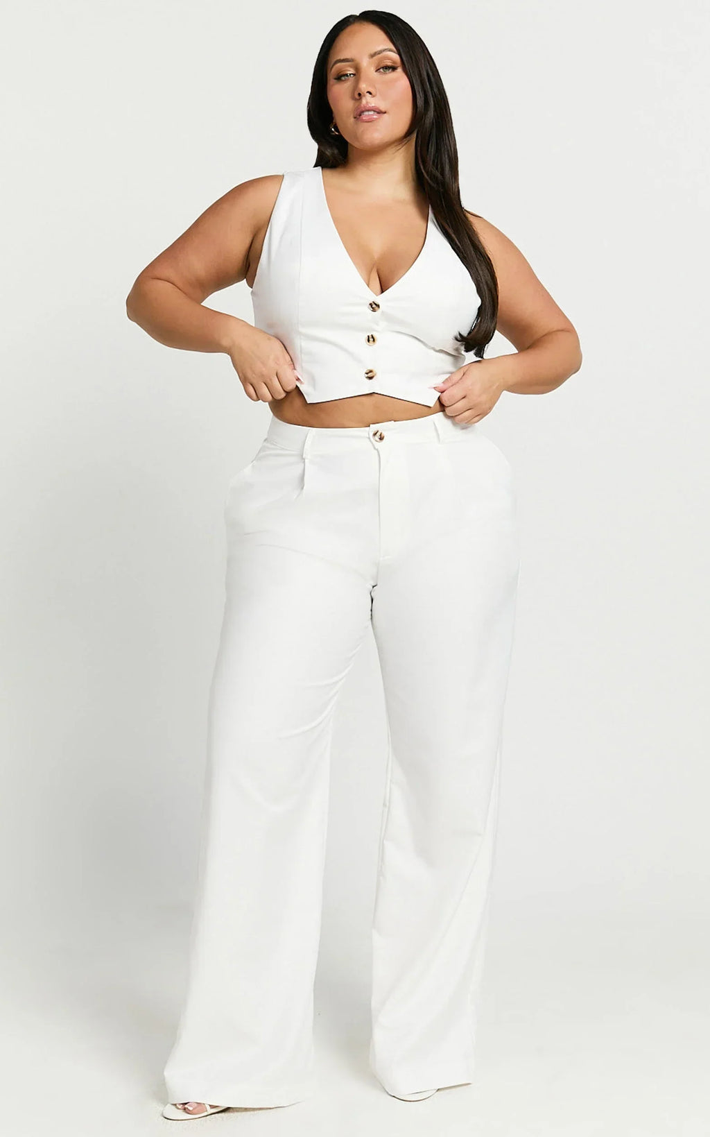 Izara Trousers - Mid Rise Relaxed Straight Leg Tailored Trousers in Warm White