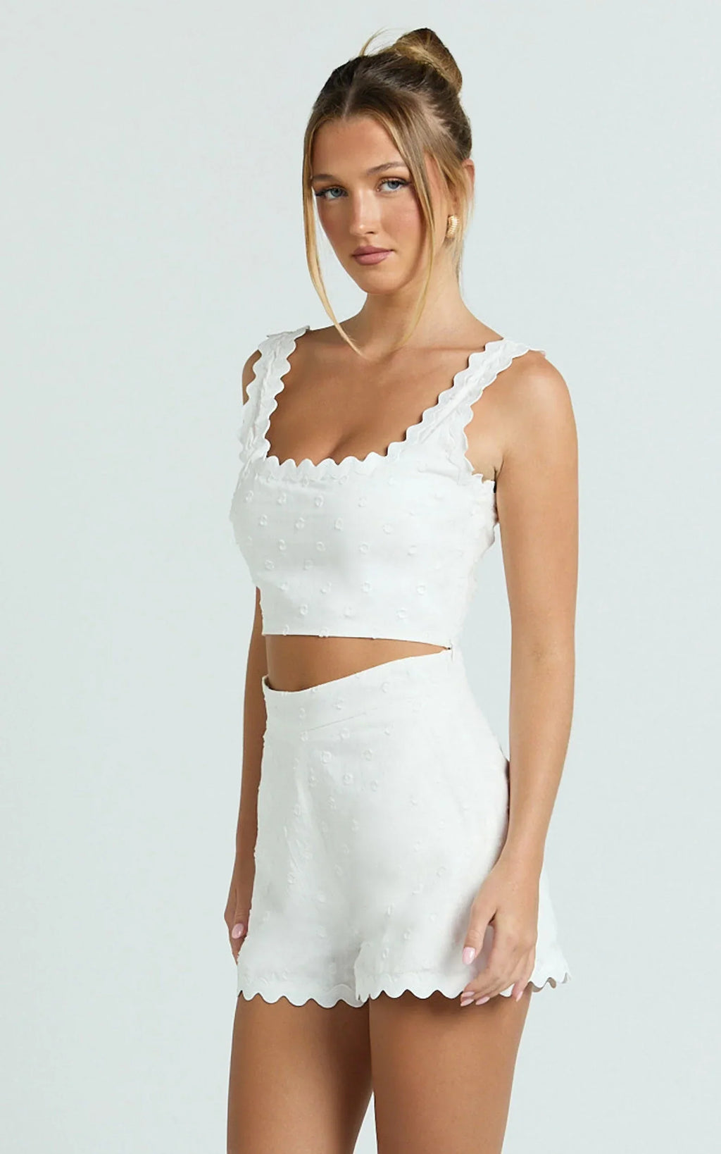 Mabel Two Piece Set - Square Neck And Matching Shorts Set in White