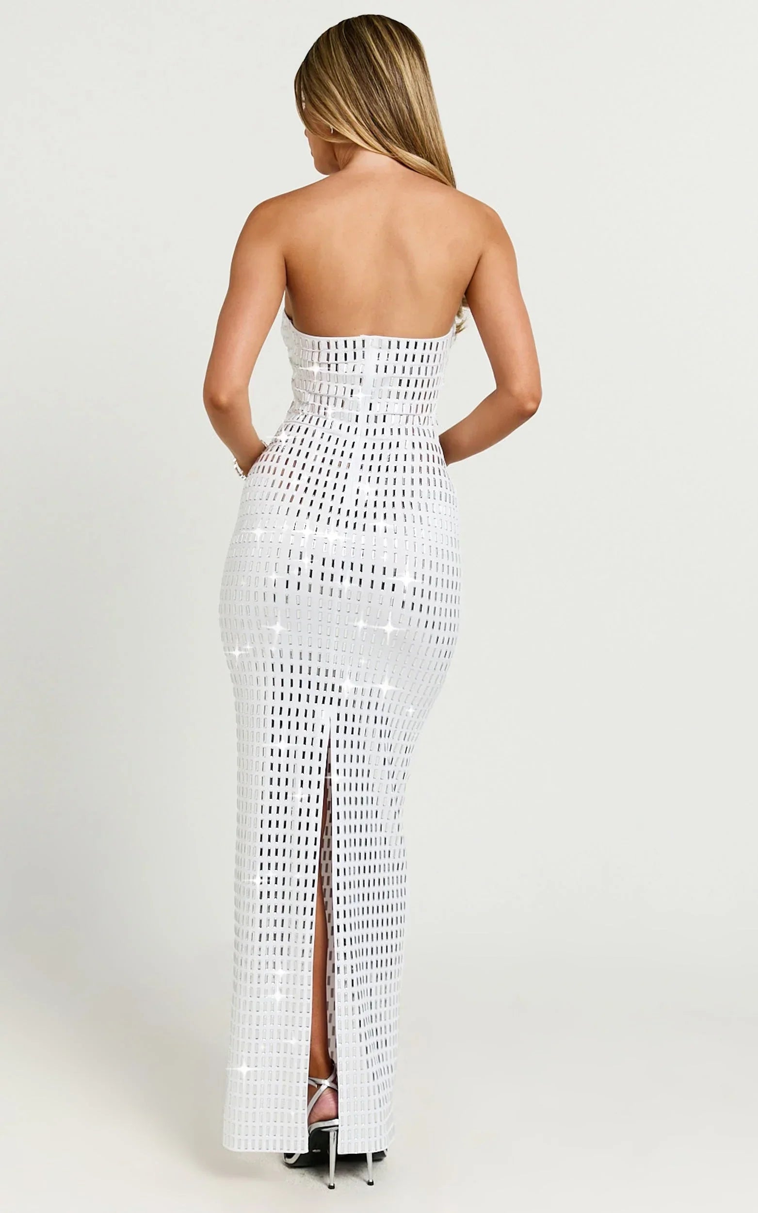 Joyce Maxi Dress - Heat Press Strapless Dress in Silver