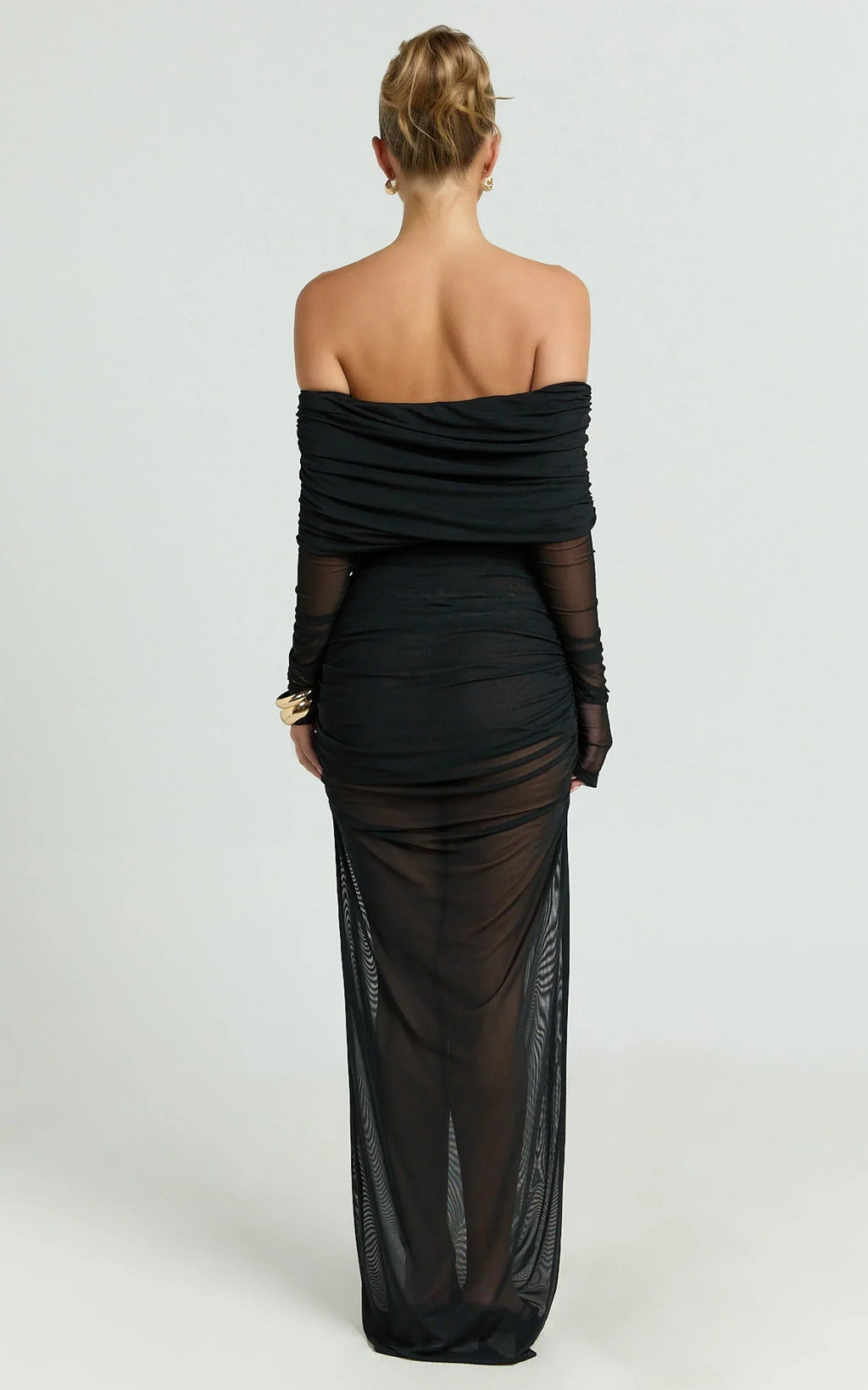 Roza Maxi Skirt - Mid Waist Sheer Mesh Skirt in Black