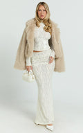 Kathleen Maxi Skirt - Mid Rise Ruched Wide Band Fishtail Jersey Skirt in Cream