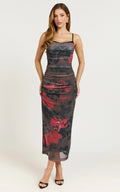 Cherra Midi Dress - Sweetheart Slip Dress in Blur Print
