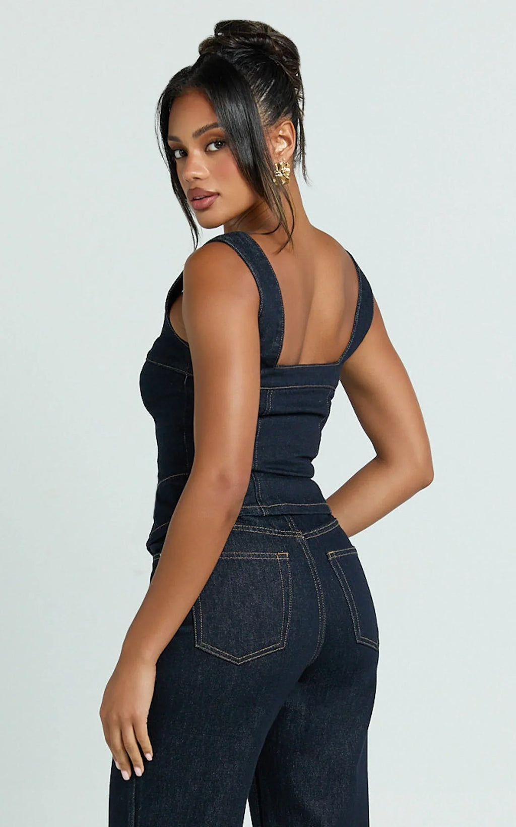Bellerose Top - Front Zip Denim Fitted Top in Raw Denim with Tobacco Stitch