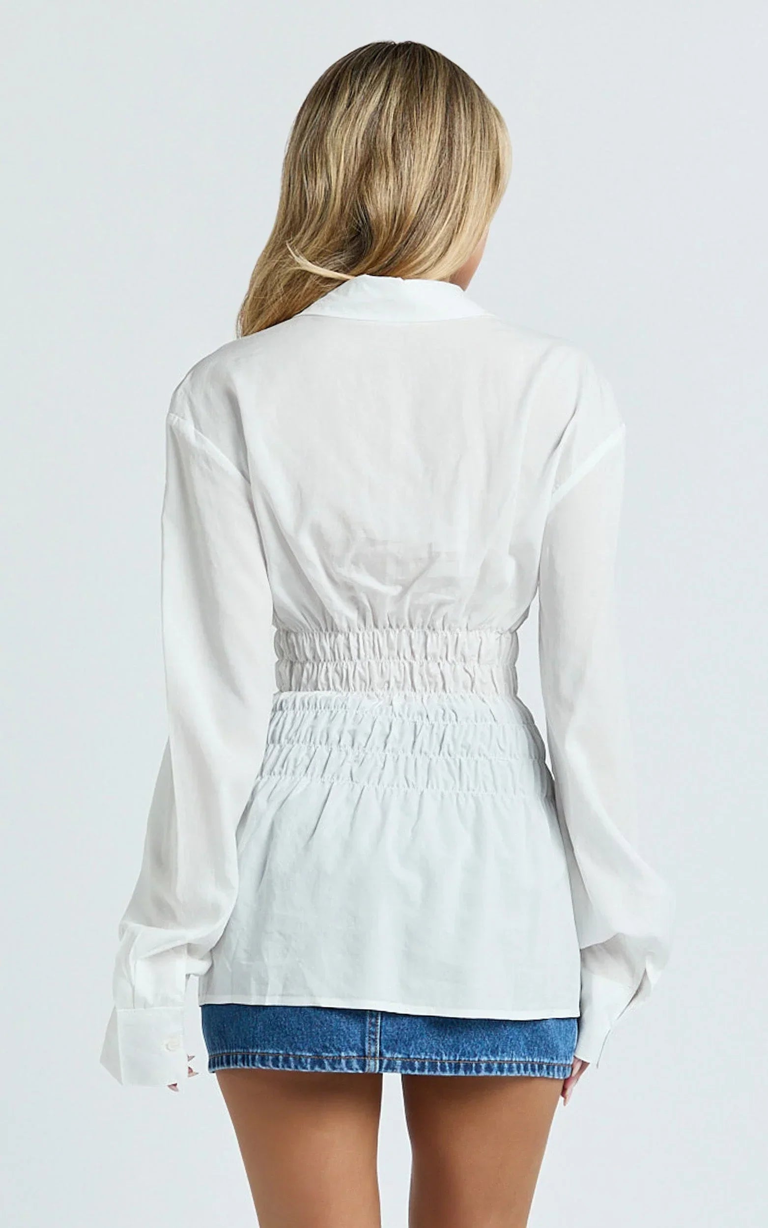 Cody Shirt - Ruched Detail Scrunch Shirt in White