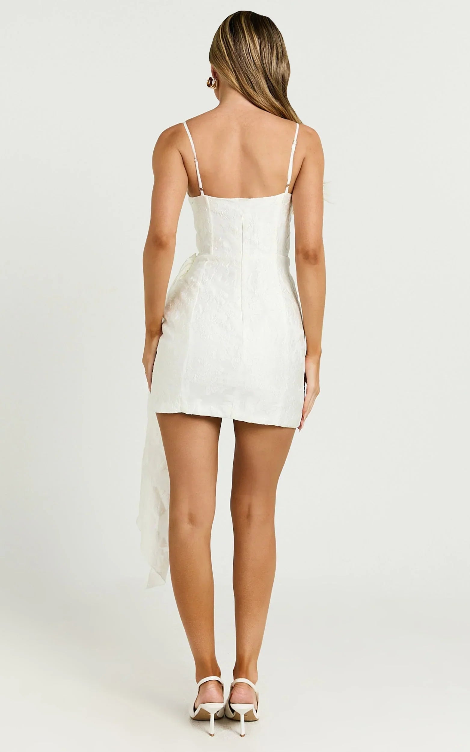 Laine Mini Dress - Jacquard Draped Dress in White