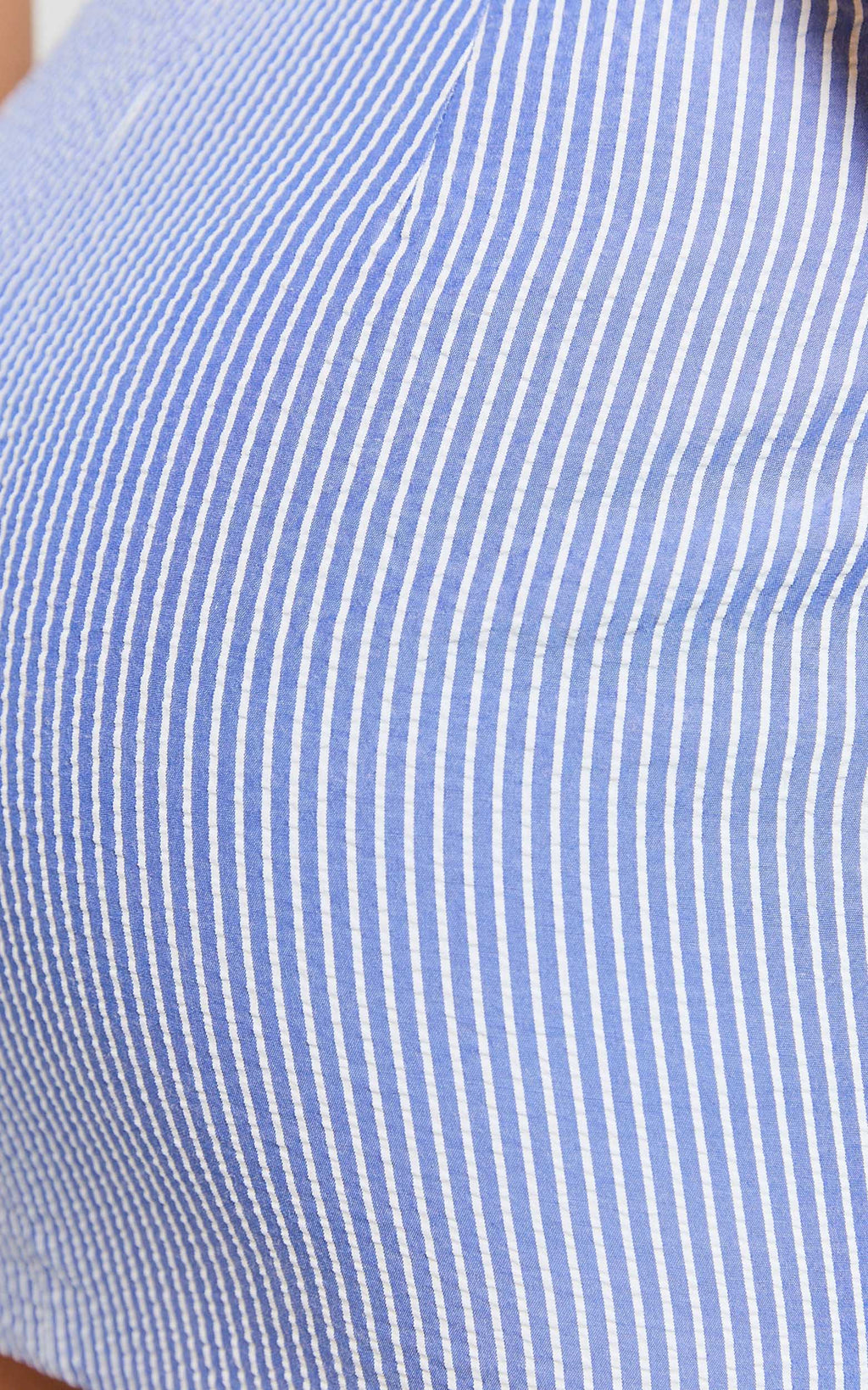 Sandra Mini Skirt - Twist Front Stripe Mini Skirt in Mid Blue Stripe