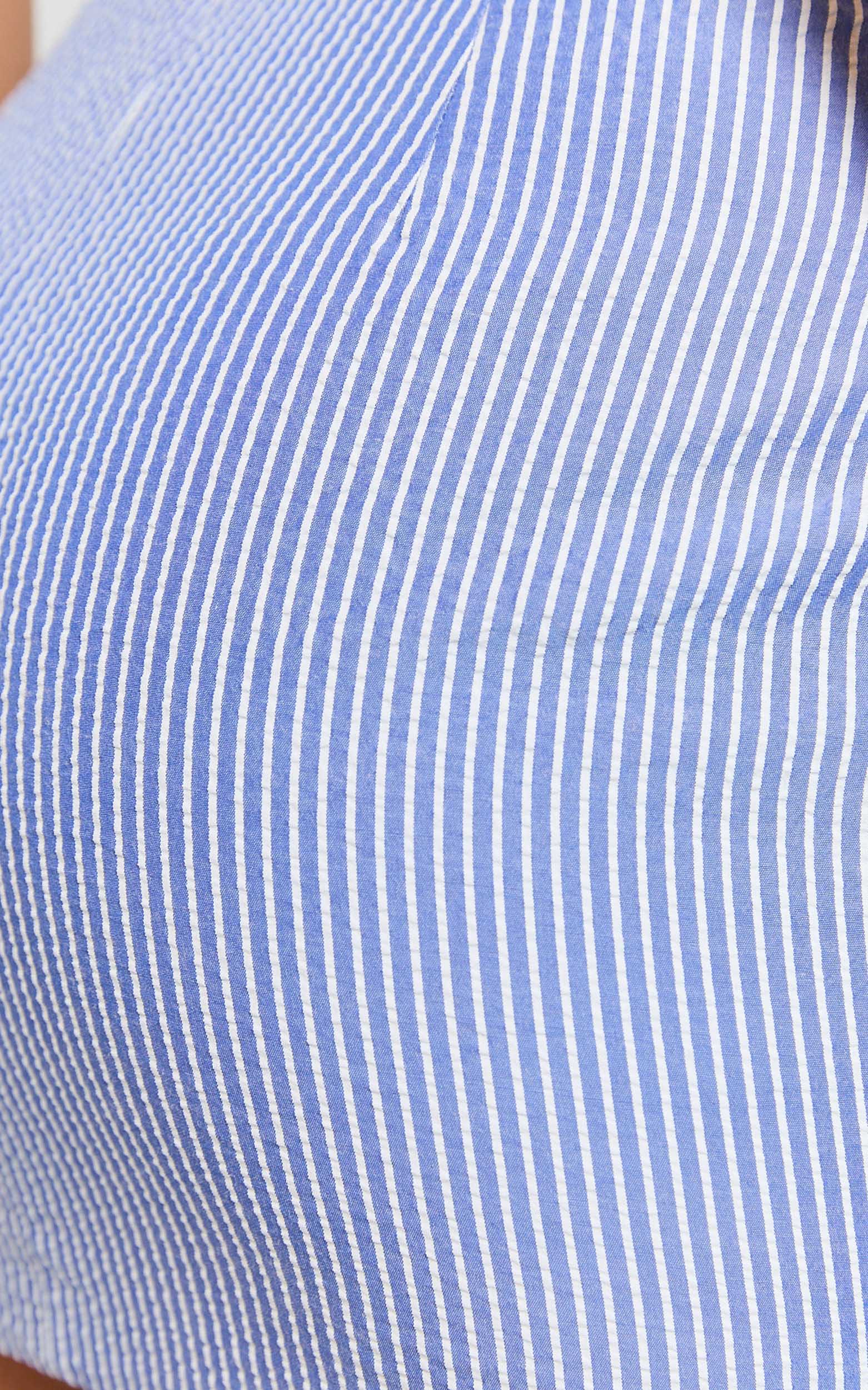 Sandra Mini Skirt - Twist Front Stripe Mini Skirt in Mid Blue Stripe
