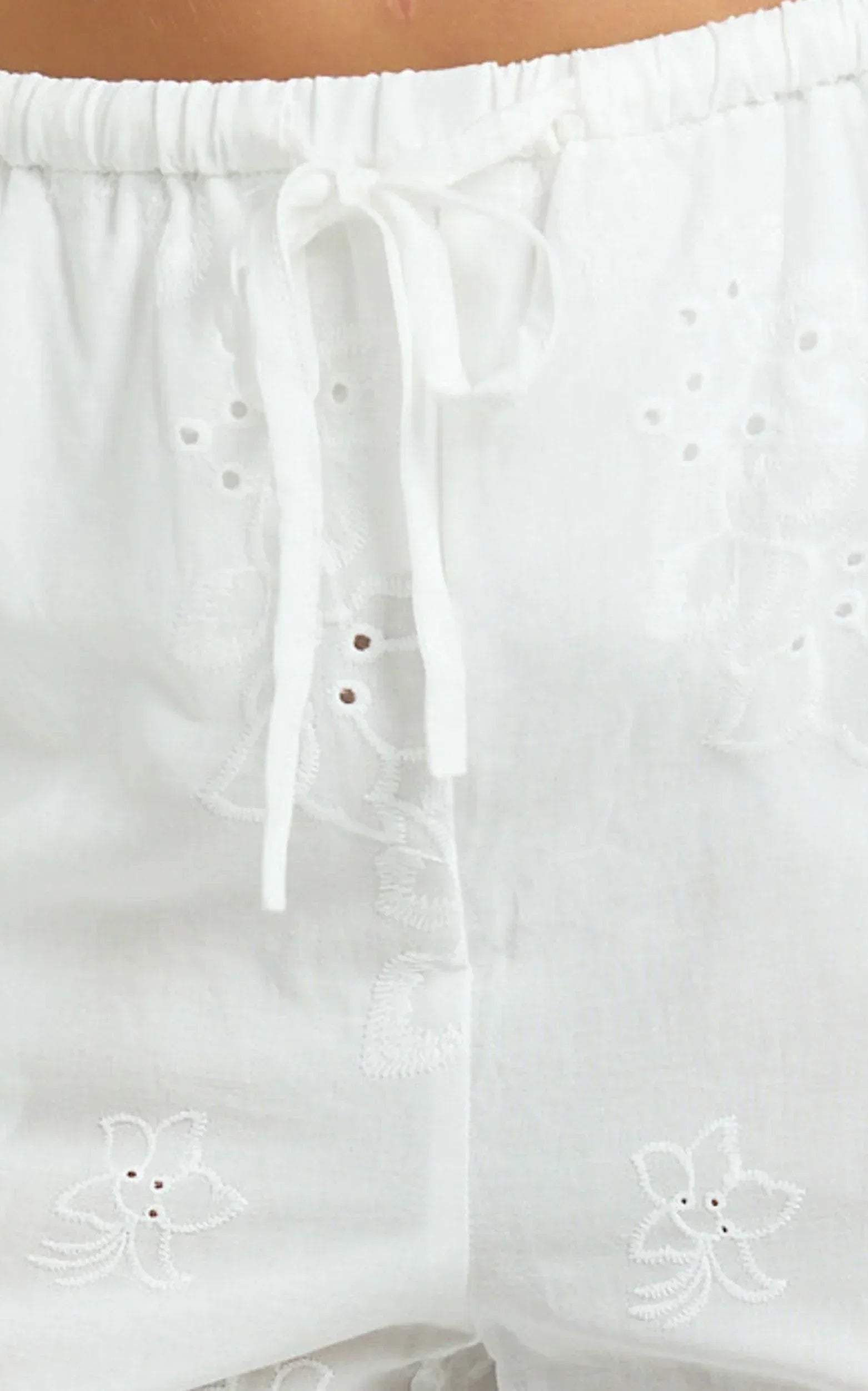 Carley Pants - Embroidered Relaxed Wide Leg Pants in White