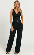 Larissa Trousers - Linen Mid Waisted Relaxed Straight Leg Trousers in Black