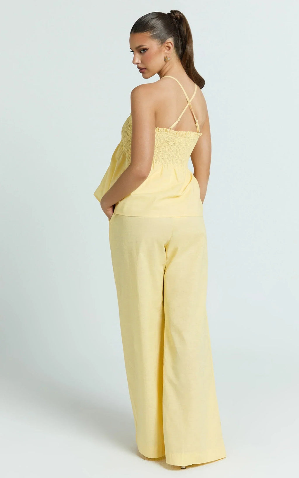 Alma Two Piece Set - Cotton Cami Pant Set in Lemon