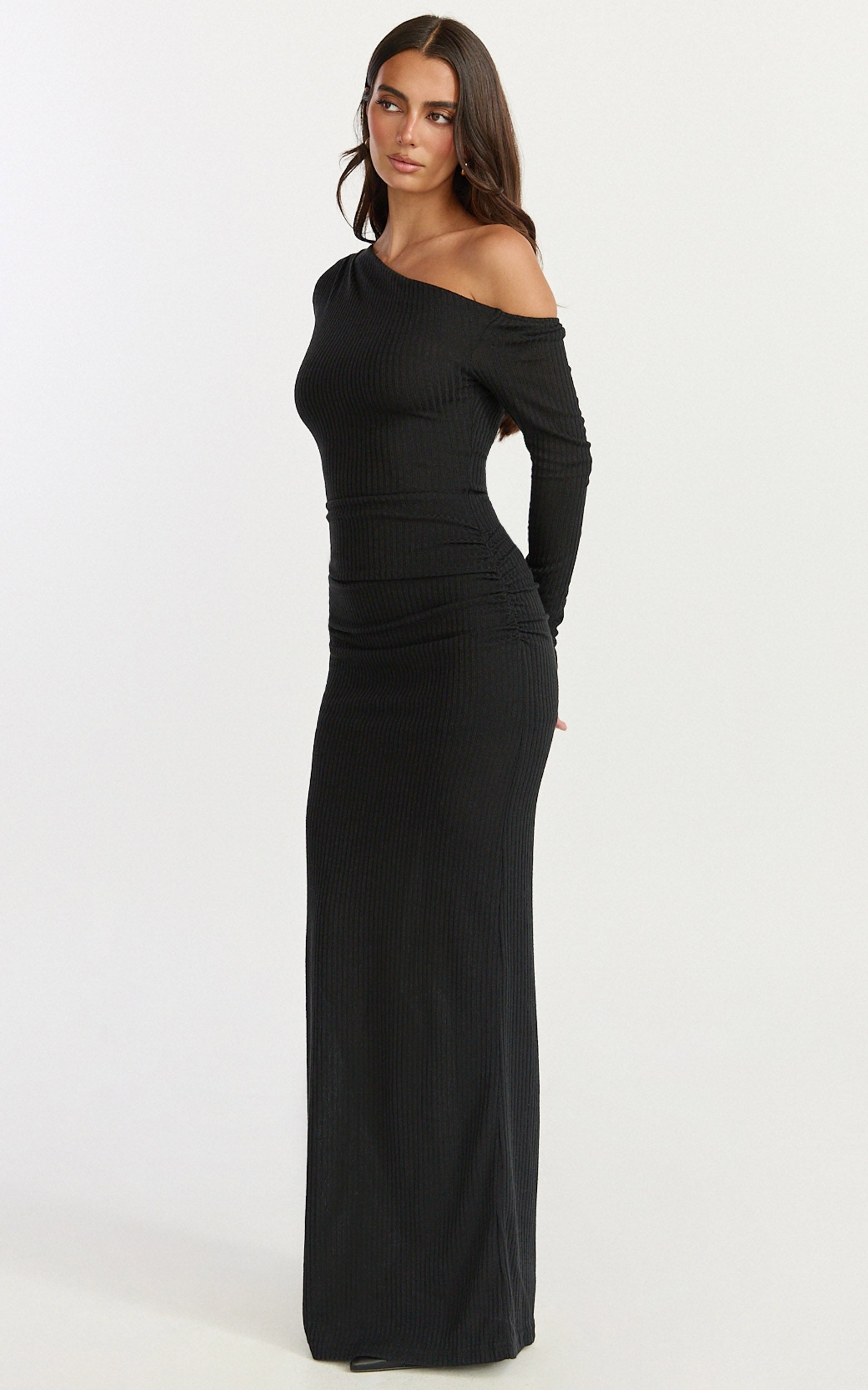 Faith Maxi Dress - Off Shoulder Long Sleeve Maxi Dress in Black